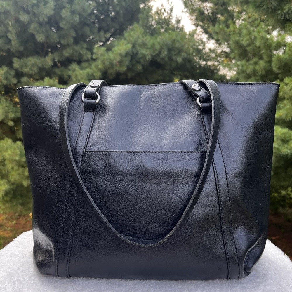 Patricia Nash Pebbled Leather Zip Top Tote Black Work Laptop Shoulder Bag Large - Picture 6 of 12